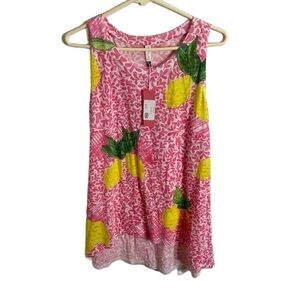 Whimsy Rose Tank Top NEW XL Lemon Pineapple Print Pink Yellow Green